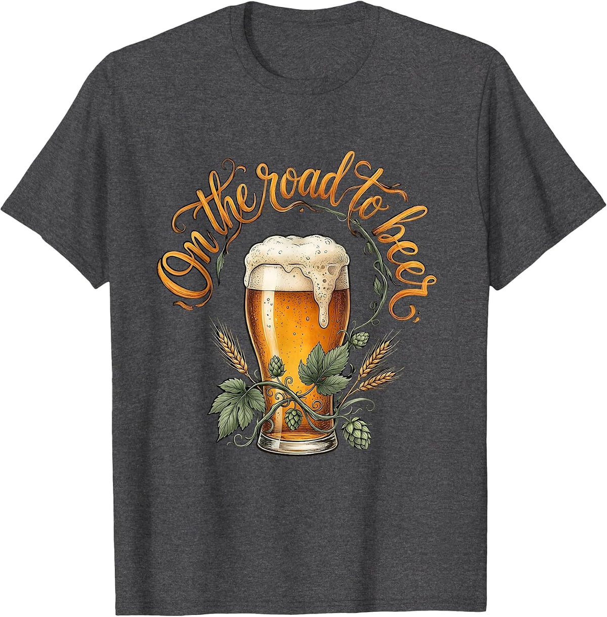 Men's On the Road to Beer Adventurer Design T-Shirt - Dark Heather Grey