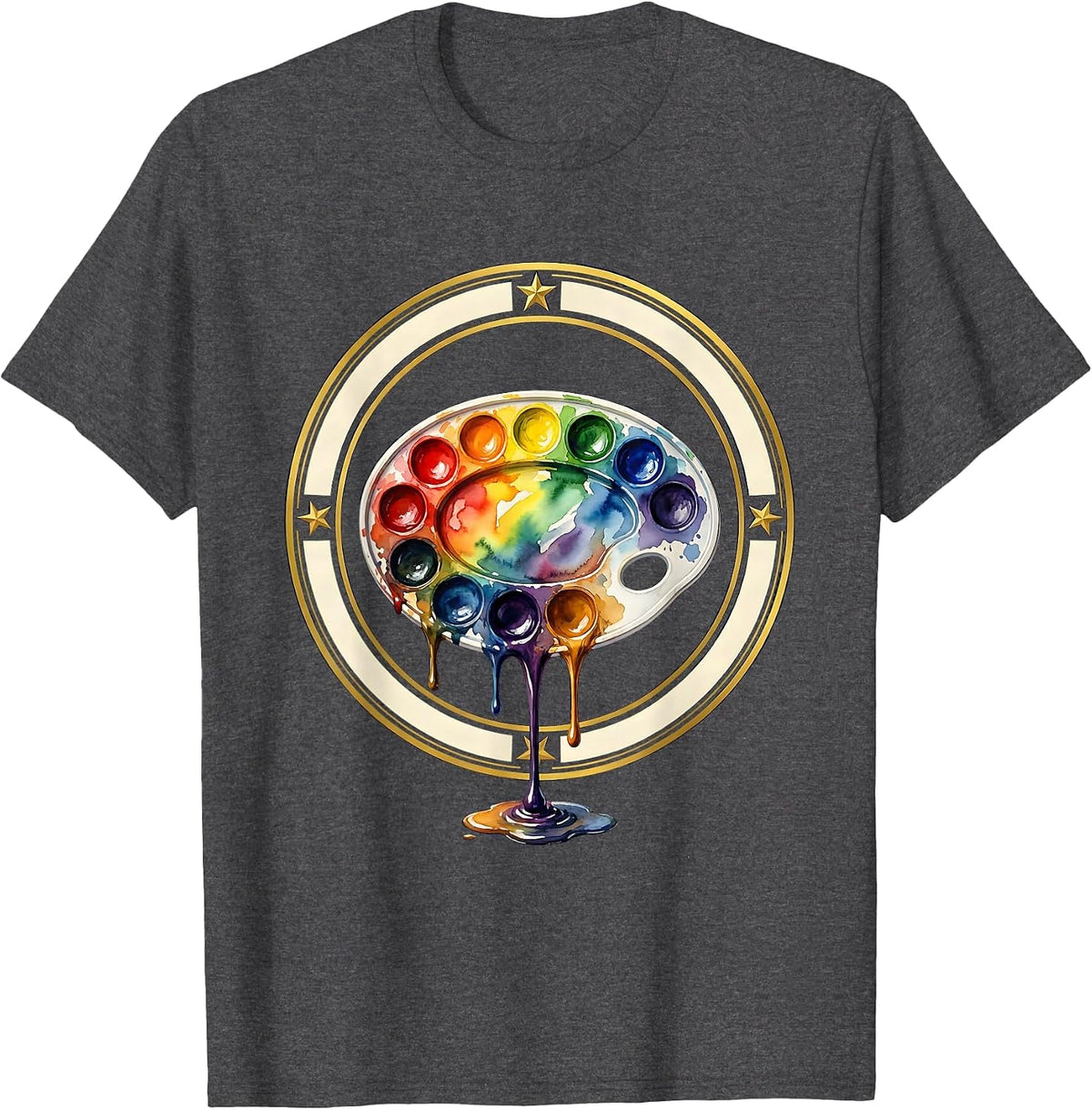 First Grade Watercolor Rainbow Art Design T-Shirt - Dark Heather Grey