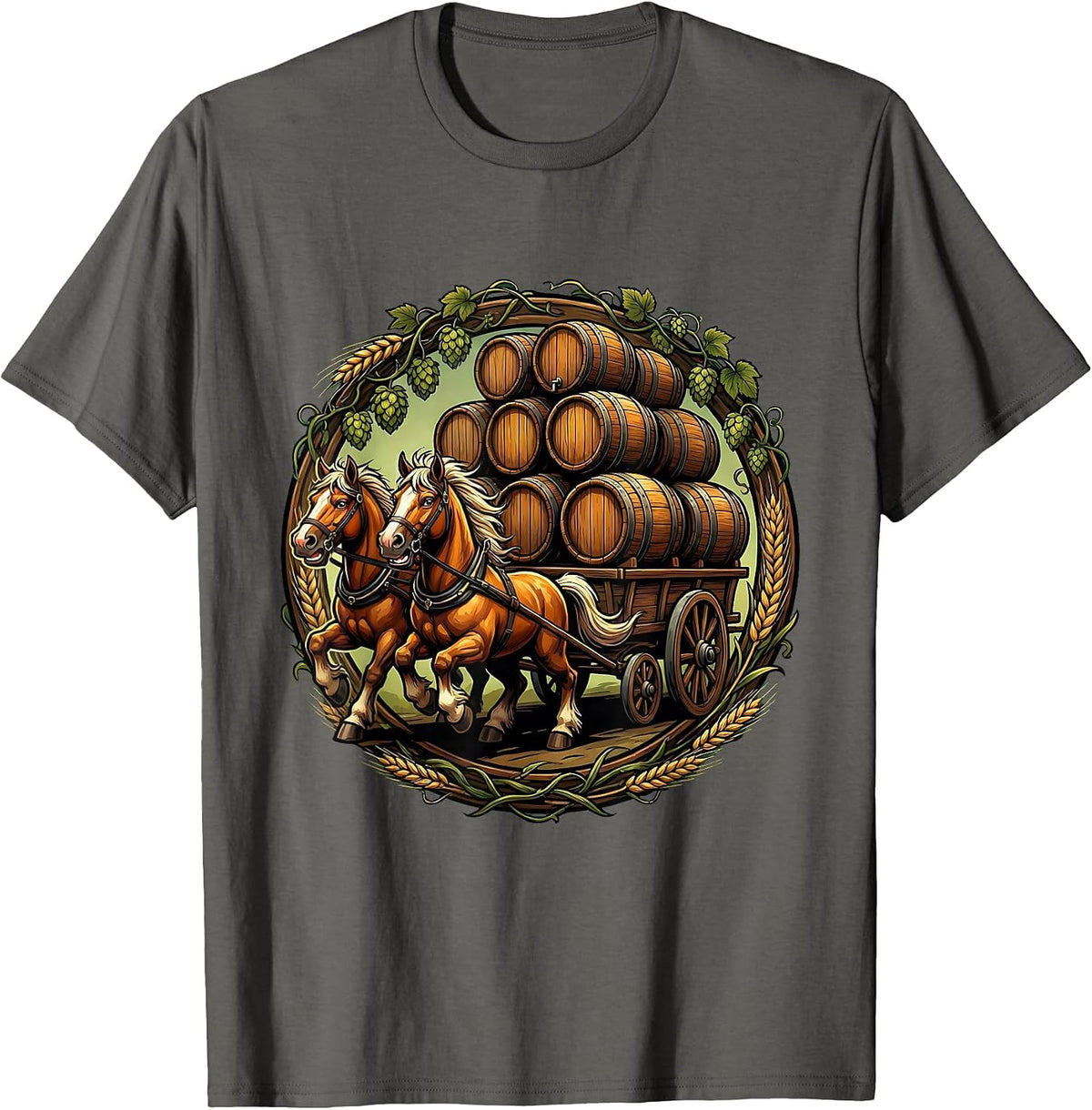 Vintage Oktoberfest Beer Wagon Draft Horse T-Shirt - Asphalt Grey
