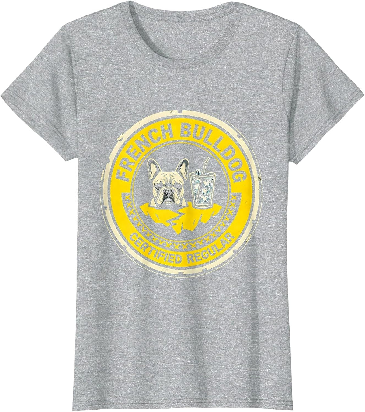 Women's French Bulldog Certified Regular Stencil Graphic Dog Lover T-Shirt - Heather Grey