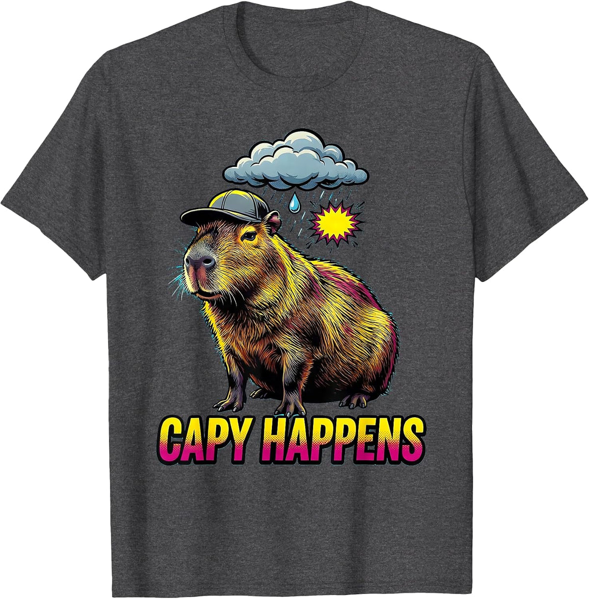 Men's capy happens Funny Capybara Animal Meme Humor T-Shirt - Dark Heather Grey