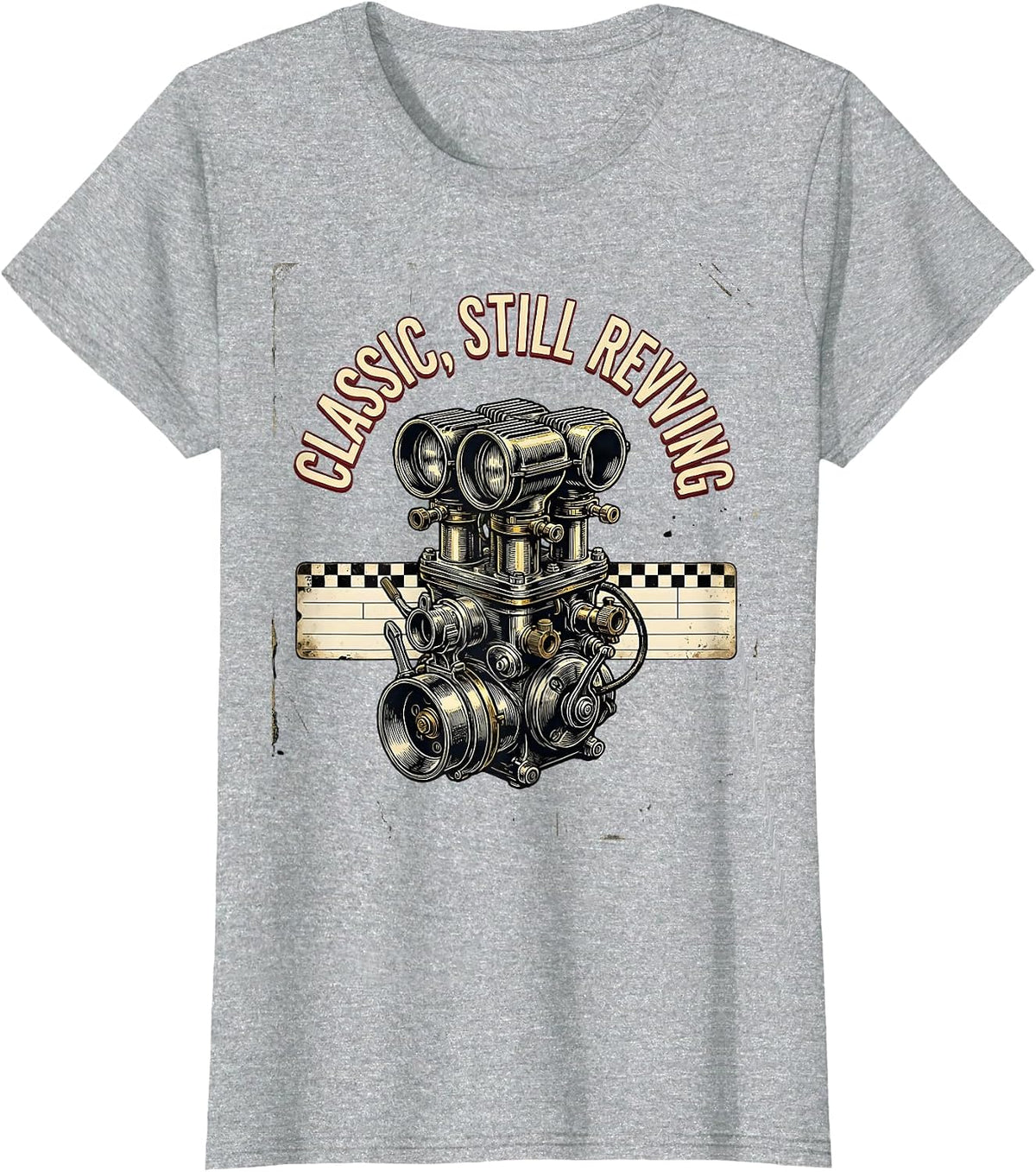 Women's Classic Still Revving Vintage Muscle Car Racing Enthusiast T-Shirt - Heather Grey