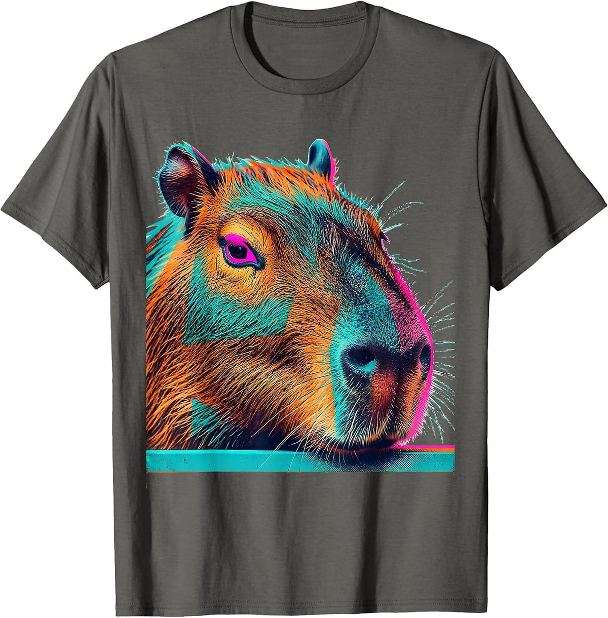 Capybara Head Risograph Funny Gamer Meme Humor T-Shirt - Asphalt Grey
