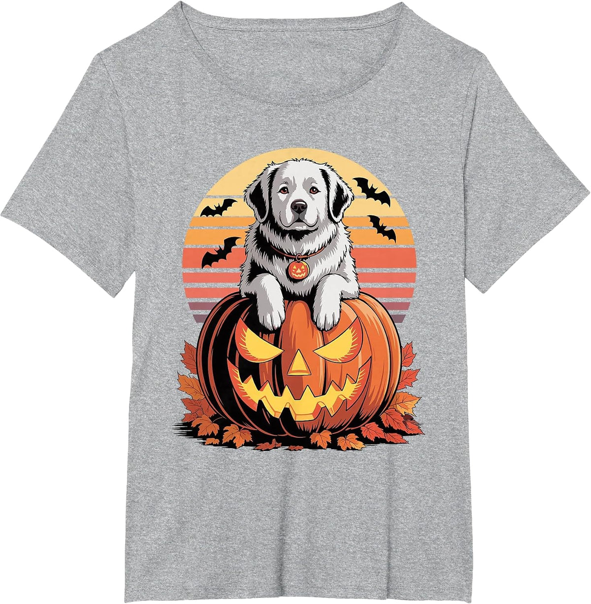 Halloween Retro Great Pyrenees T-Shirt - Heather Grey