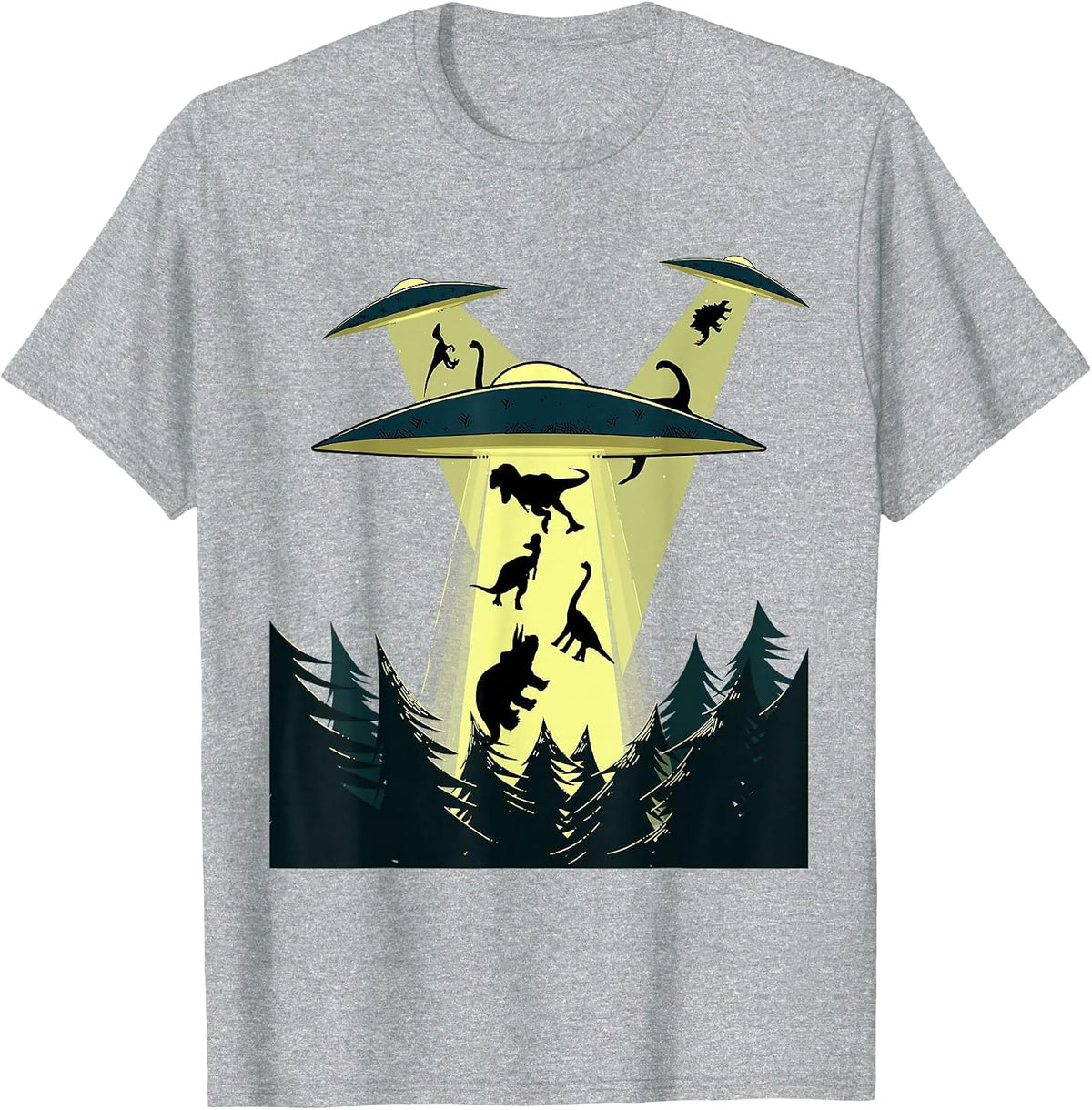 Alien Abduction Spaceship Dinosaurs Funny Vintage UFO Alien T-Shirt - Heather Grey