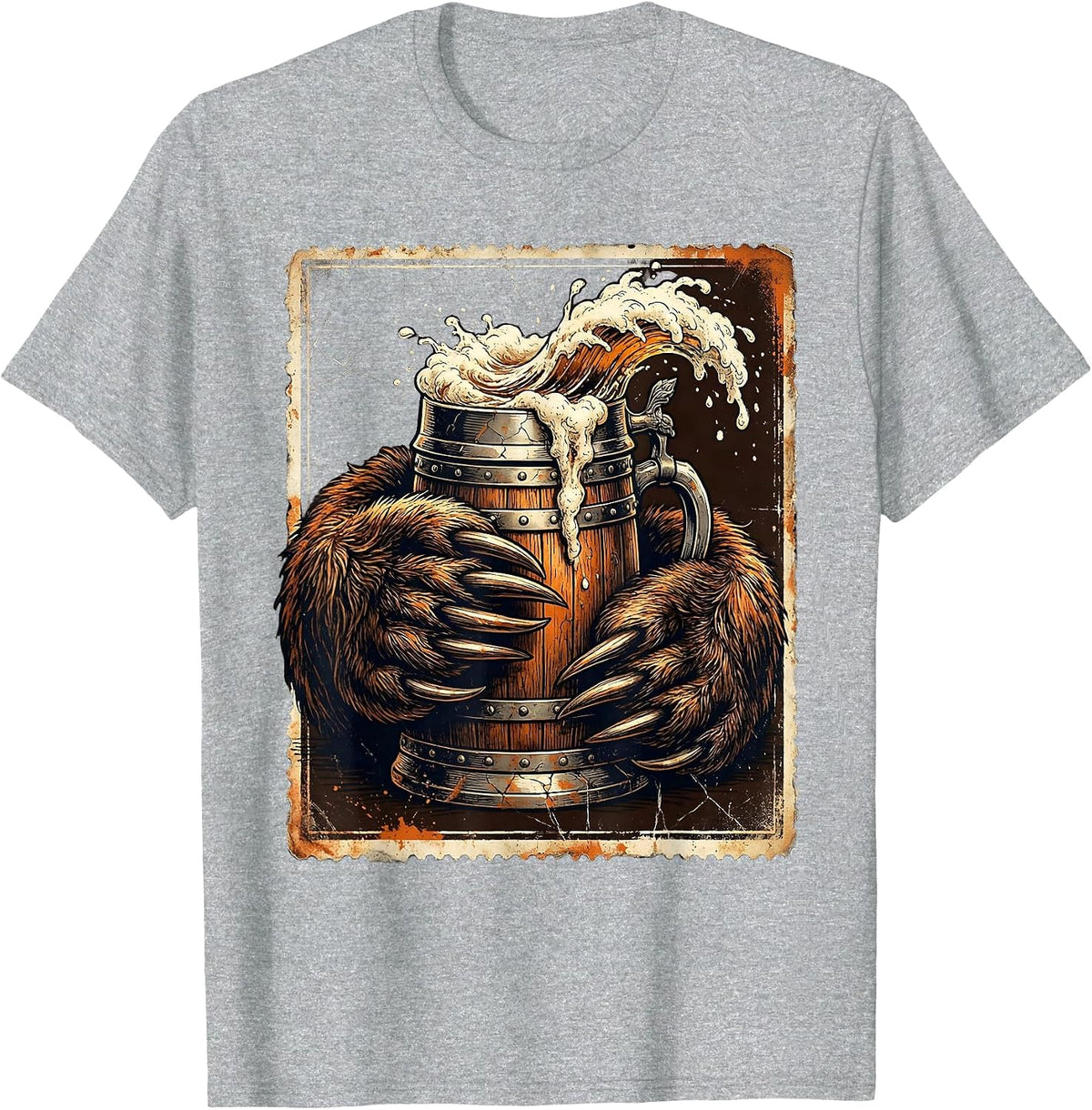 Men's Oktoberfest Bear Paw Beer Stein Graphic T-Shirt - Heather Grey