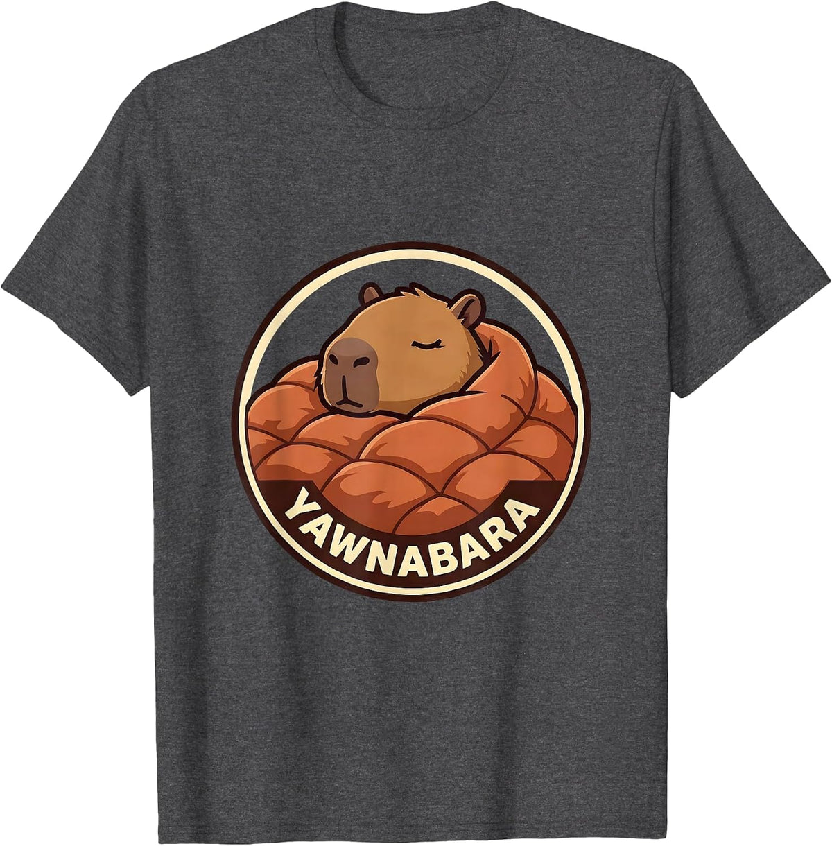 Yawnabara Cute Capybara Sleep Pajama Pun Funny Mascot Logo T-Shirt - Dark Heather Grey