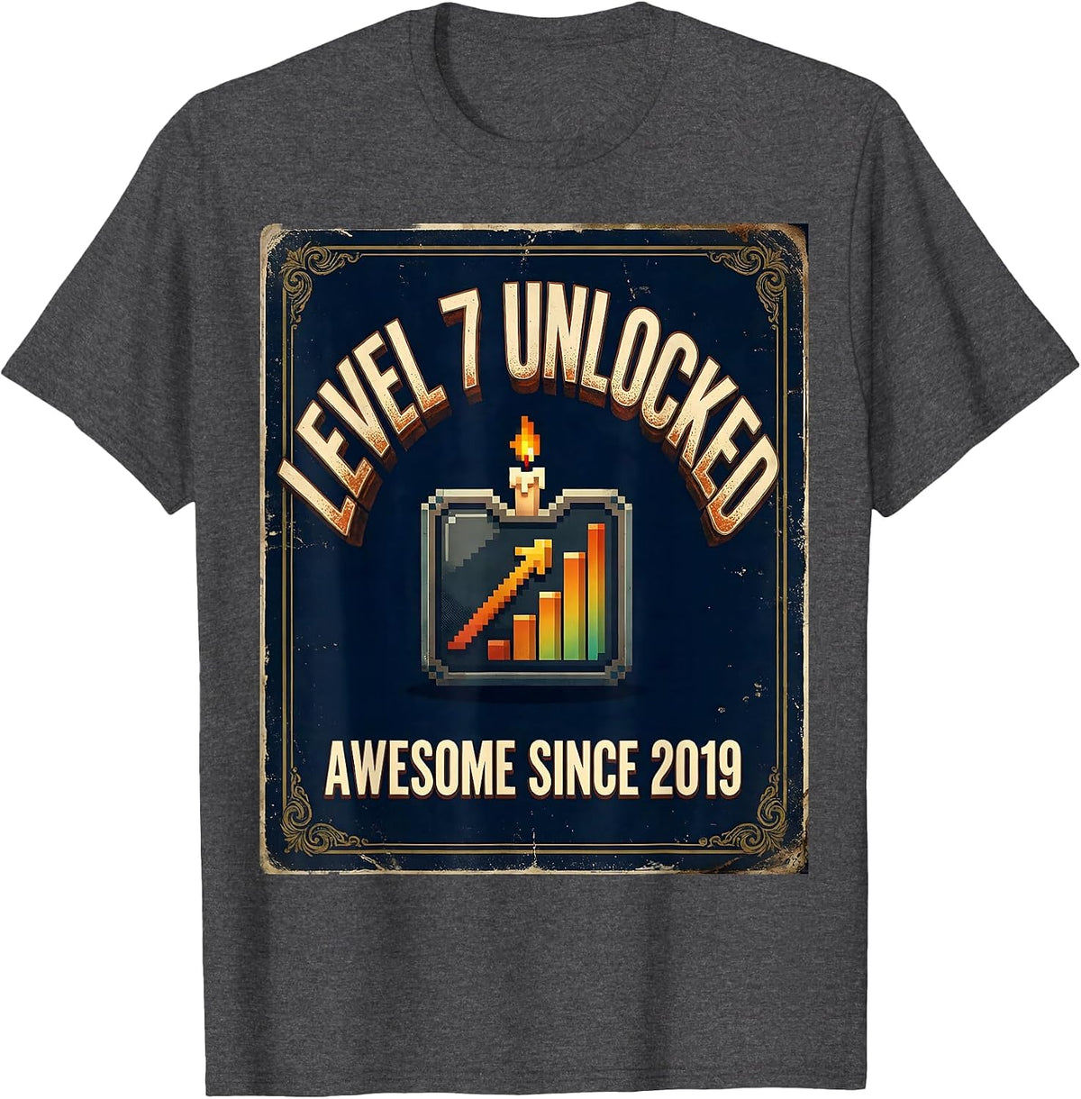 LEVEL 7 UNLOCKED AWESOME SINCE 2019 Vintage Gaming Birthday T-Shirt - Dark Heather Grey