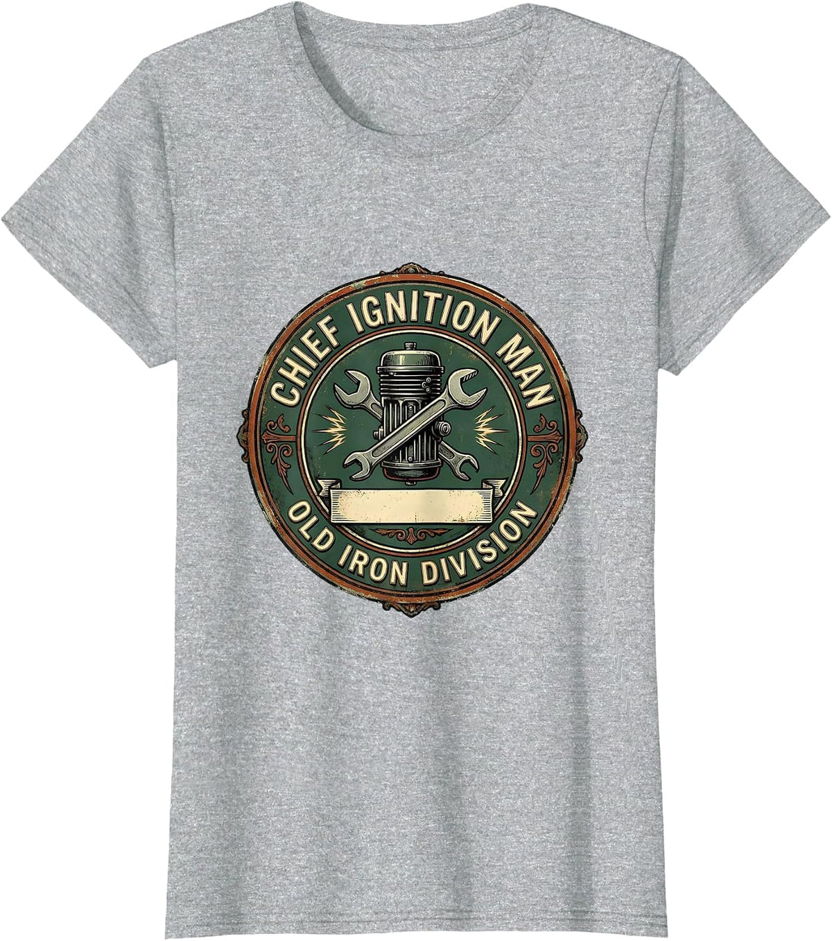 Chief Ignition Man, Old Iron Division Vintage Classic Car T-Shirt - Heather Grey