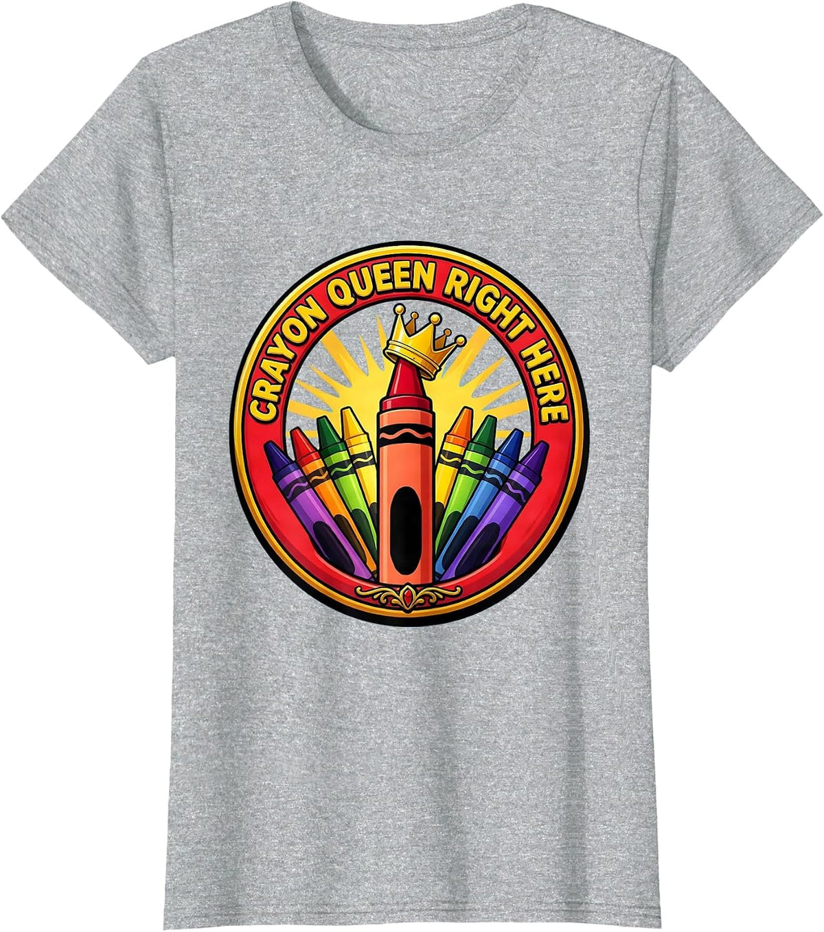 Women's Crayon Queen Here PreK Teacher Design T-Shirt - Heather Grey