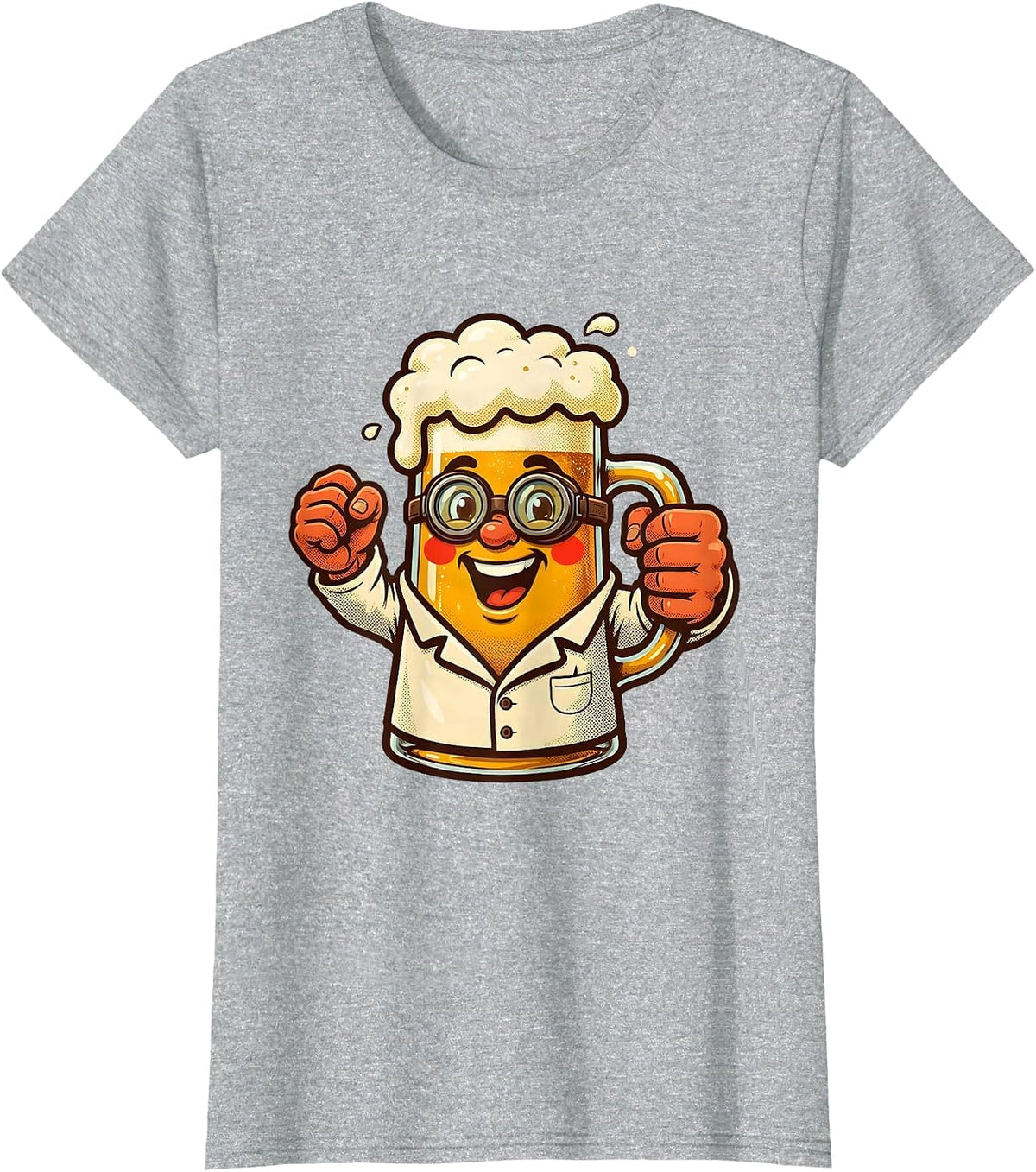 Woman Scientist Glowing Beer Potion Illustration T-Shirt - Heather Grey