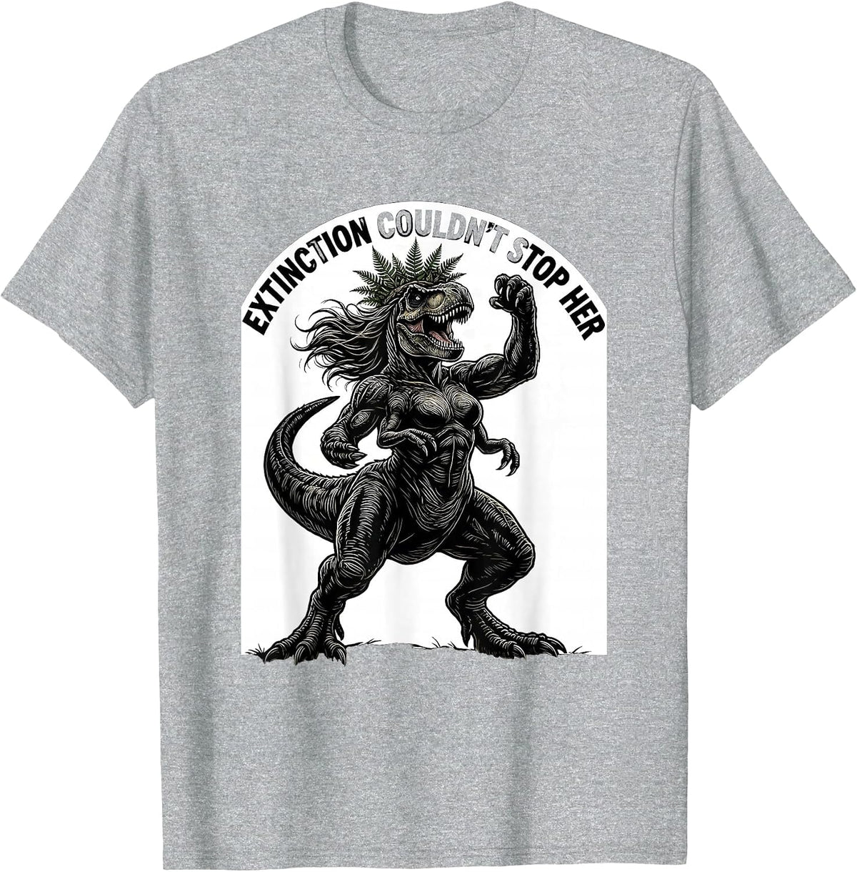 Men's Extinction Couldn't Stop Her Dinosaur Design T-Shirt - Heather Grey