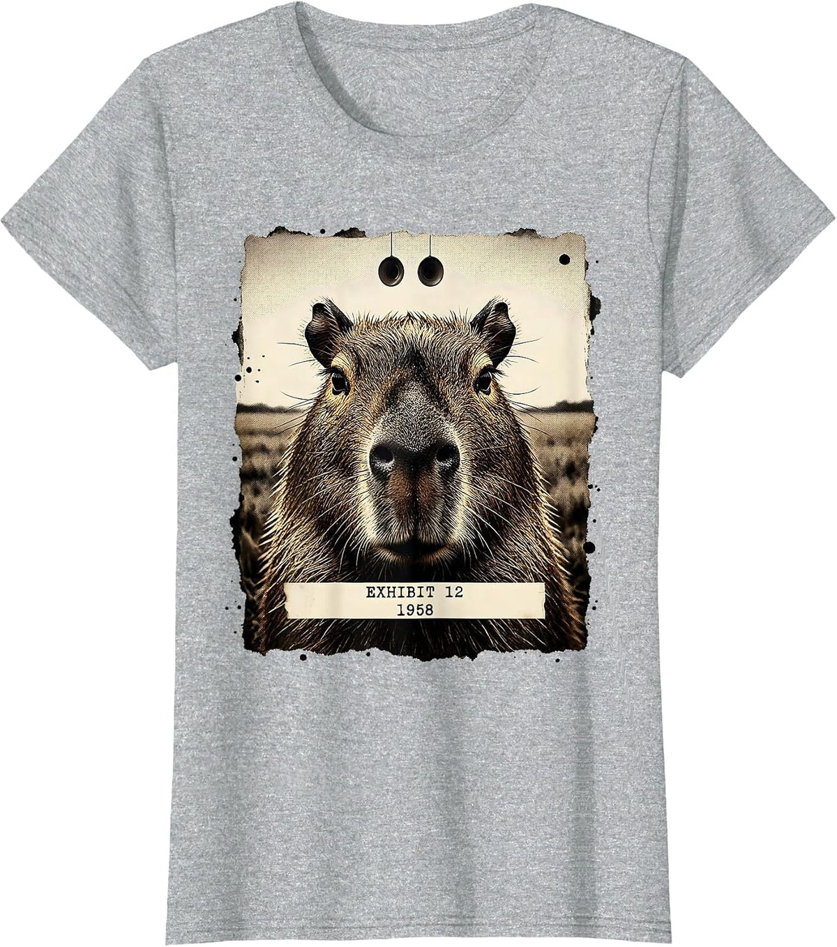 EXHIBIT 12 / 1958 Funny Capybara UFO Alien Abduction Vintage T-Shirt - Heather Grey