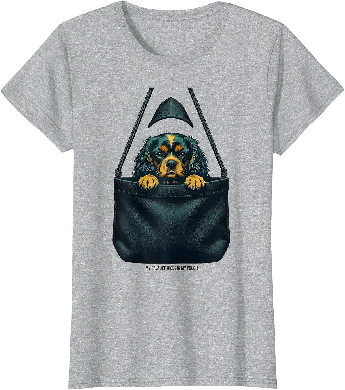 My Cavalier Rides In My Pouch Midcentury Modern Dog Lover T-Shirt - Heather Grey