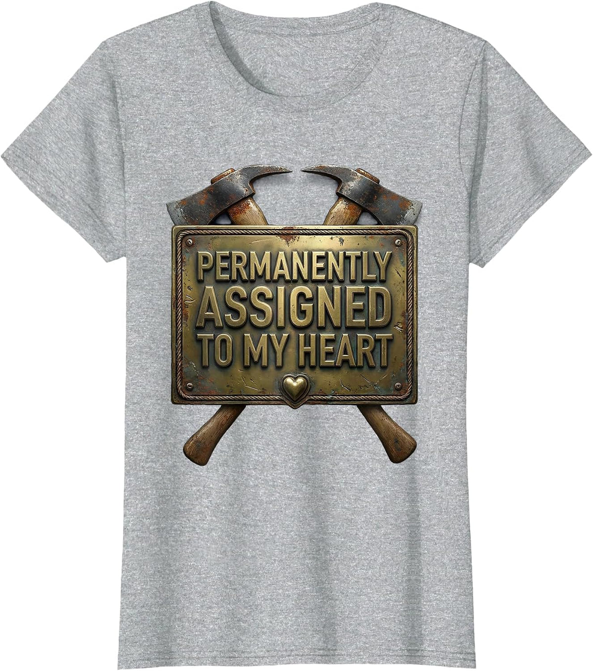 Permanently Assigned To My Heart Vintage Firefighter Spouse T-Shirt - Heather Grey