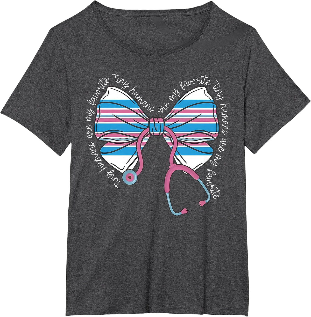 Pink Stethoscope Coquette Bow Baby Blanket NICU Nurse T-Shirt - Dark Heather Grey