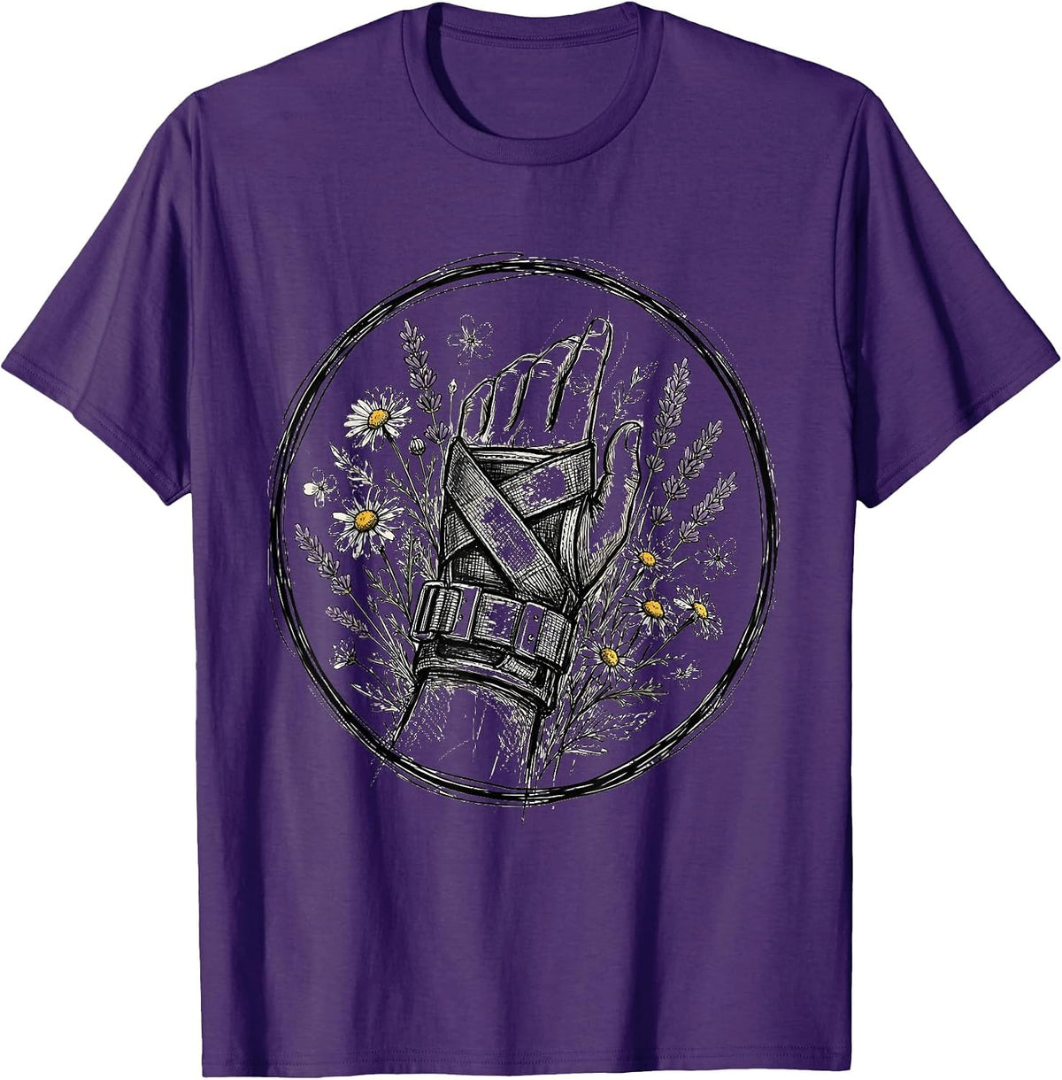 Occupational Therapy Hand Splint Floral Art T-Shirt - Purple