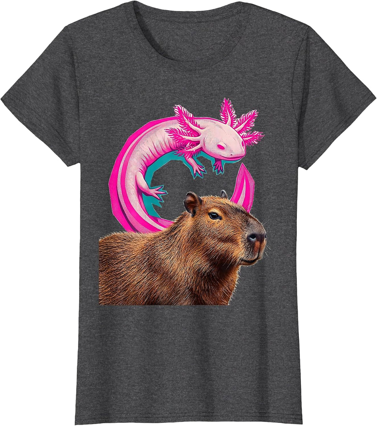 Women's Capybara Axolotl Kawaii Animal Lover Kids Gift T-Shirt - Dark Heather Grey
