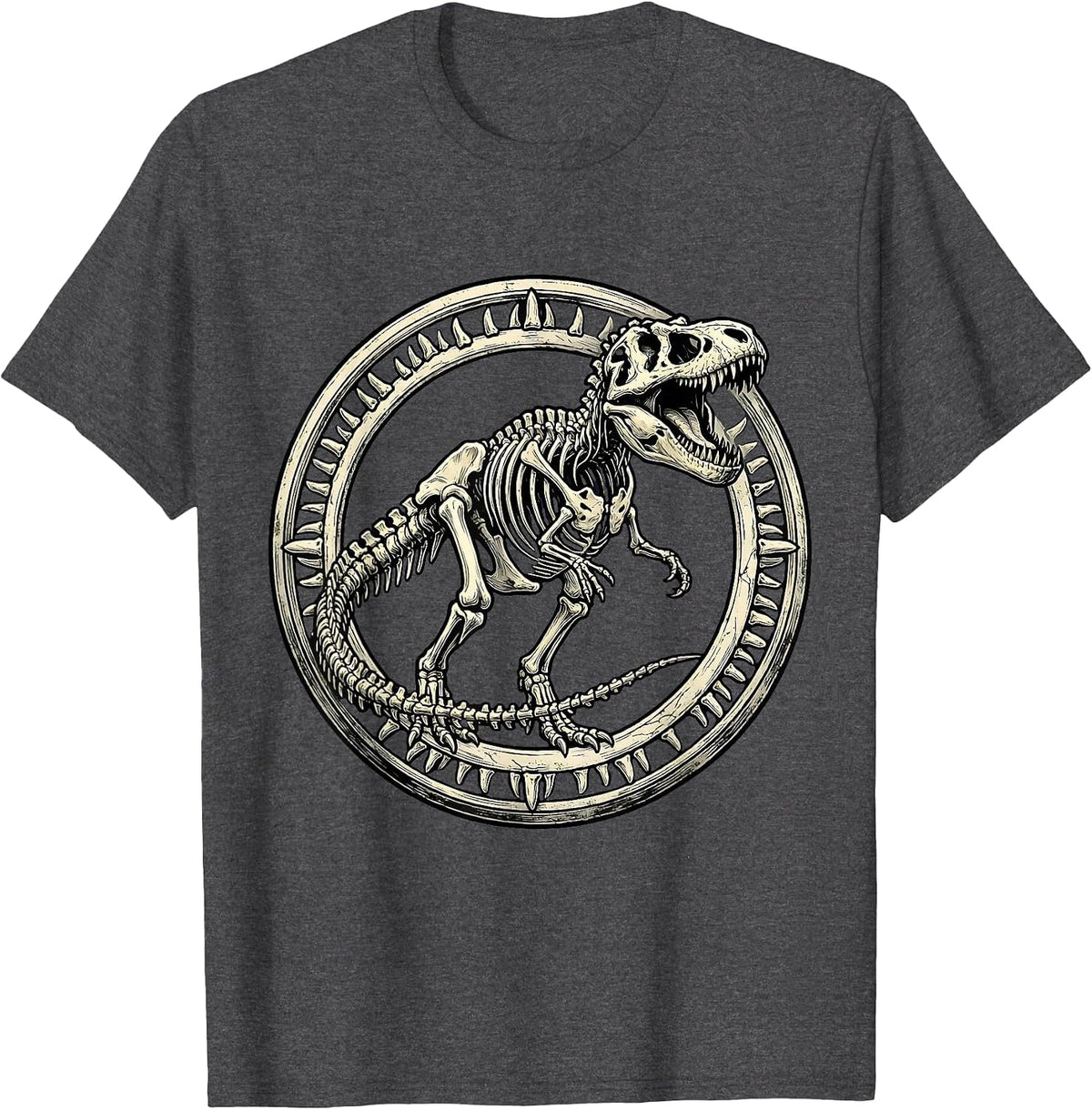 T-Rex Skeleton Roaring Dinosaur Graphic T-Shirt - Dark Heather Grey