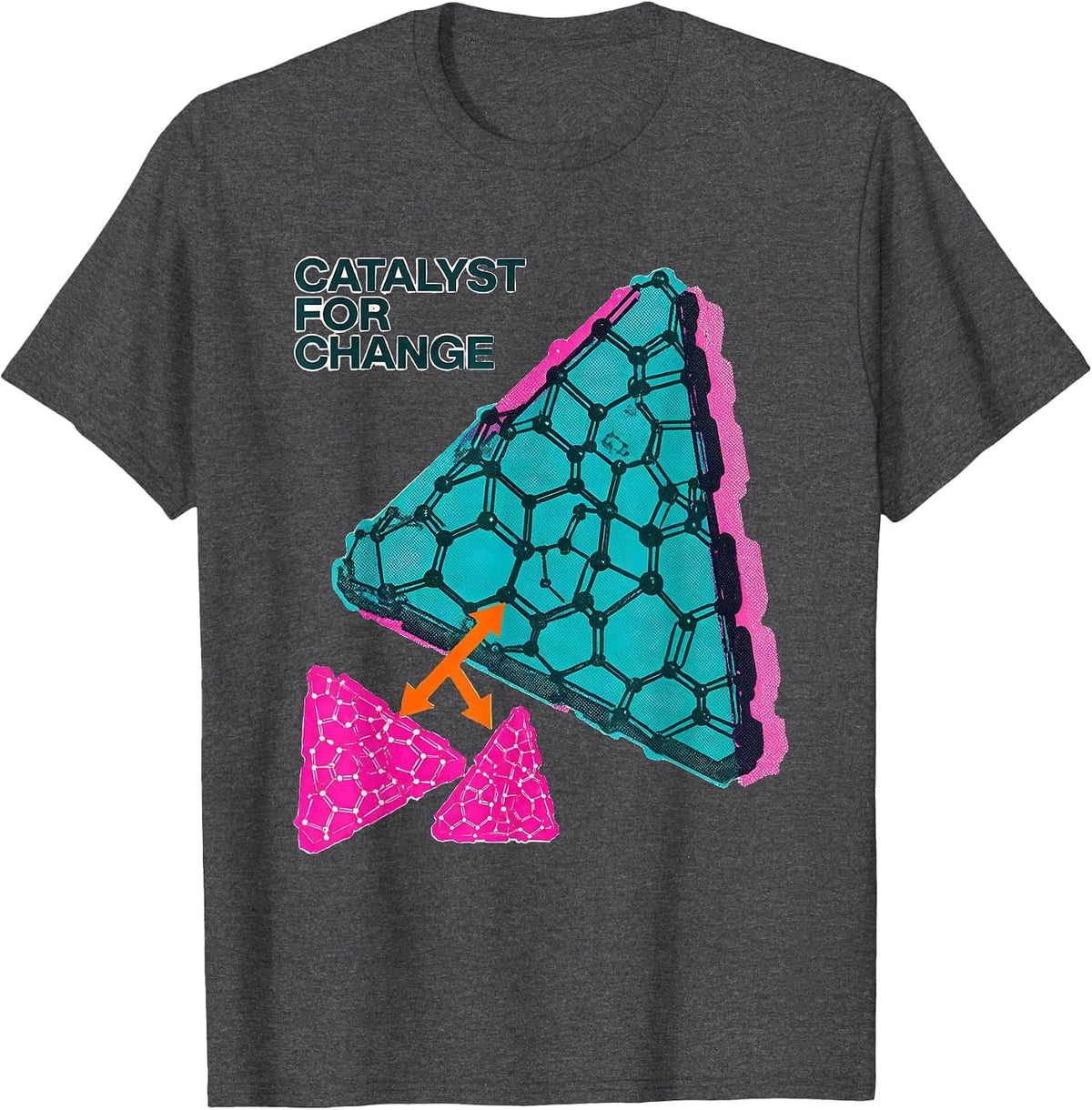 Men's Catalyst For Change Risograph Nerdy Science Humor Chemistry T-Shirt - Dark Heather Grey