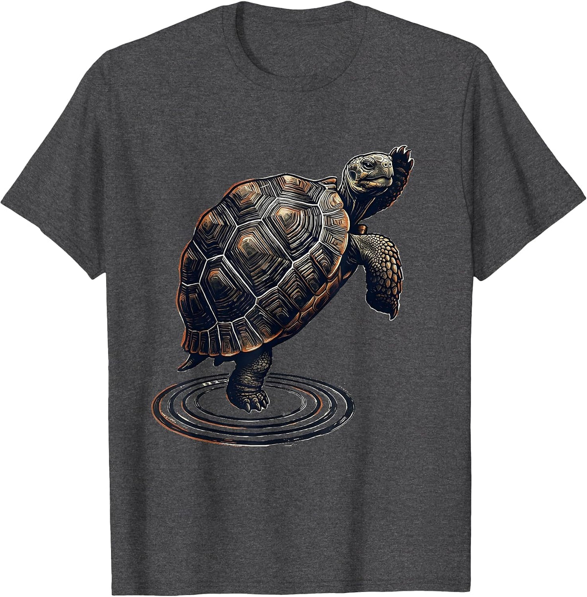 Tortoise Linocut Funny Turtle Lover Gift T-Shirt - Dark Heather Grey