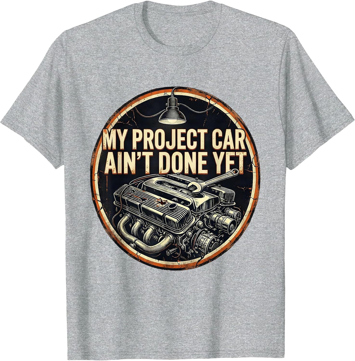 Men's My Project Car Ain't Done Yet Distressed Vintage Muscle Car T-Shirt - Heather Grey