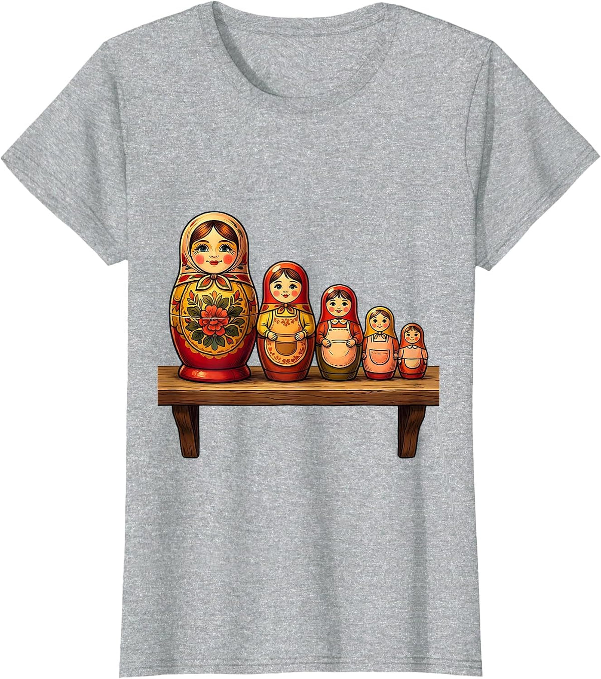 Preschool Teacher Nesting Dolls Shelf Graphic T-Shirt - Heather Grey