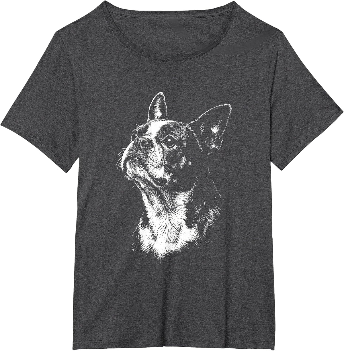 Boston Terrier Portrait Black and White Dog Lover T-Shirt - Dark Heather Grey