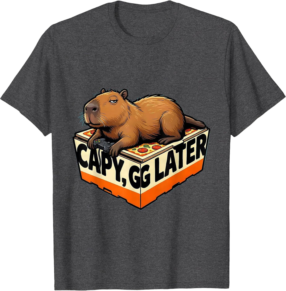 capy, gg later Funny Capybara Gamer Meme Video Games T-Shirt - Dark Heather Grey