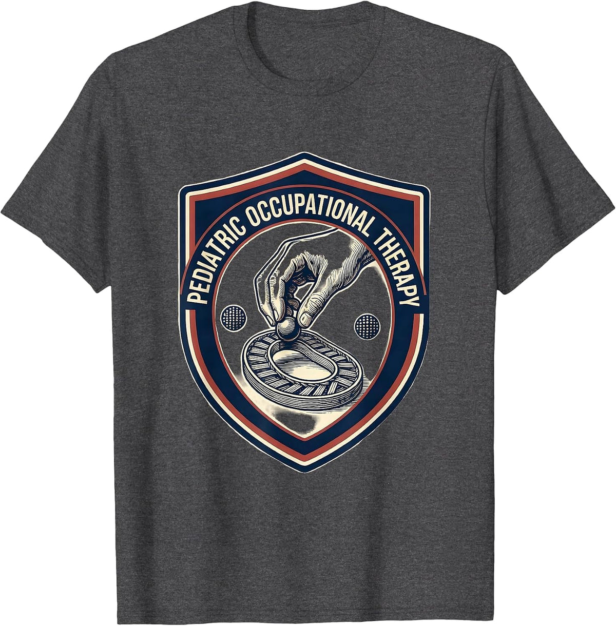 Men's Pediatric Occupational Therapy Retro Emblem OT Month T-Shirt - Dark Heather Grey