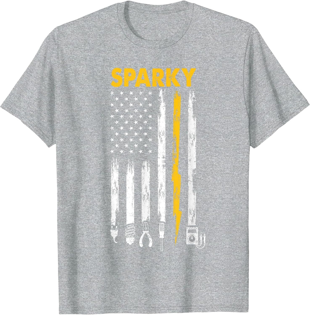 Electrician US Flag Sparky Tools T-Shirt - Heather Grey