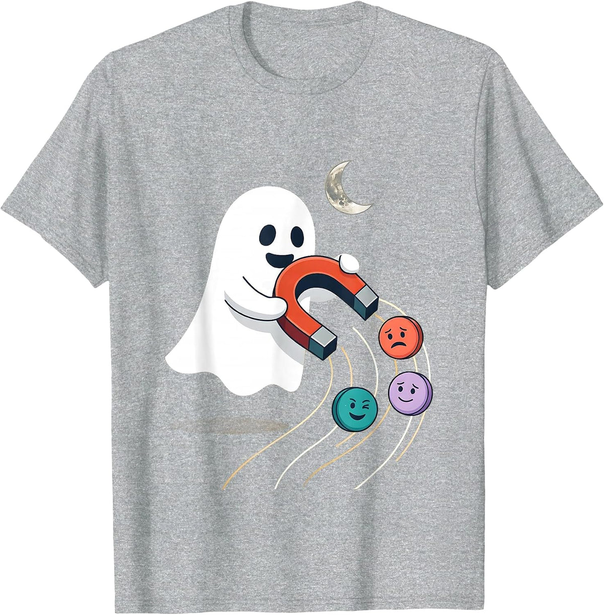 Men's Friendly Ghost Horseshoe Magnet Halloween School Counselor T-Shirt - Heather Grey