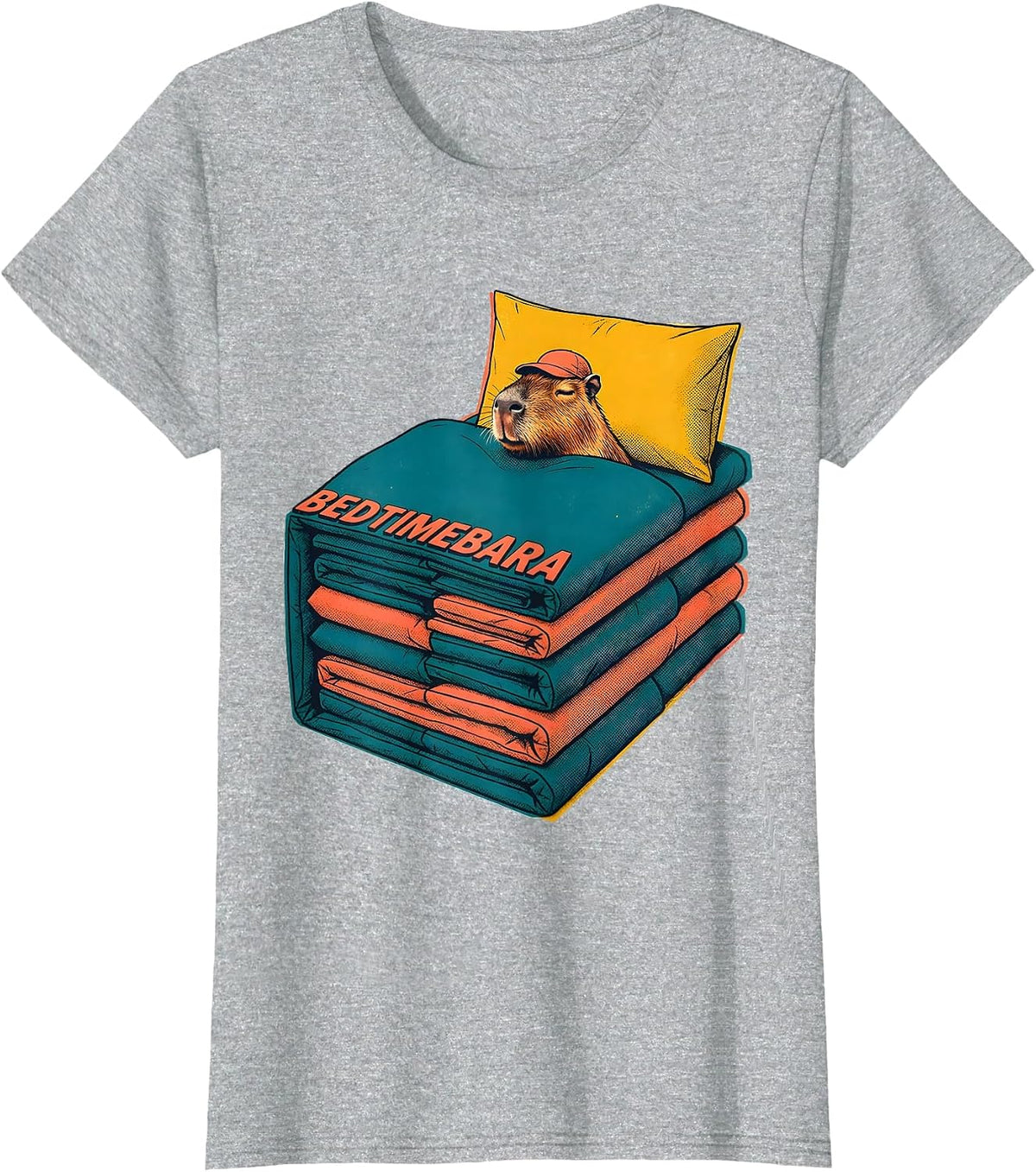 Bedtimebara Cute Capybara Sleep Humor Kids Adults T-Shirt - Heather Grey