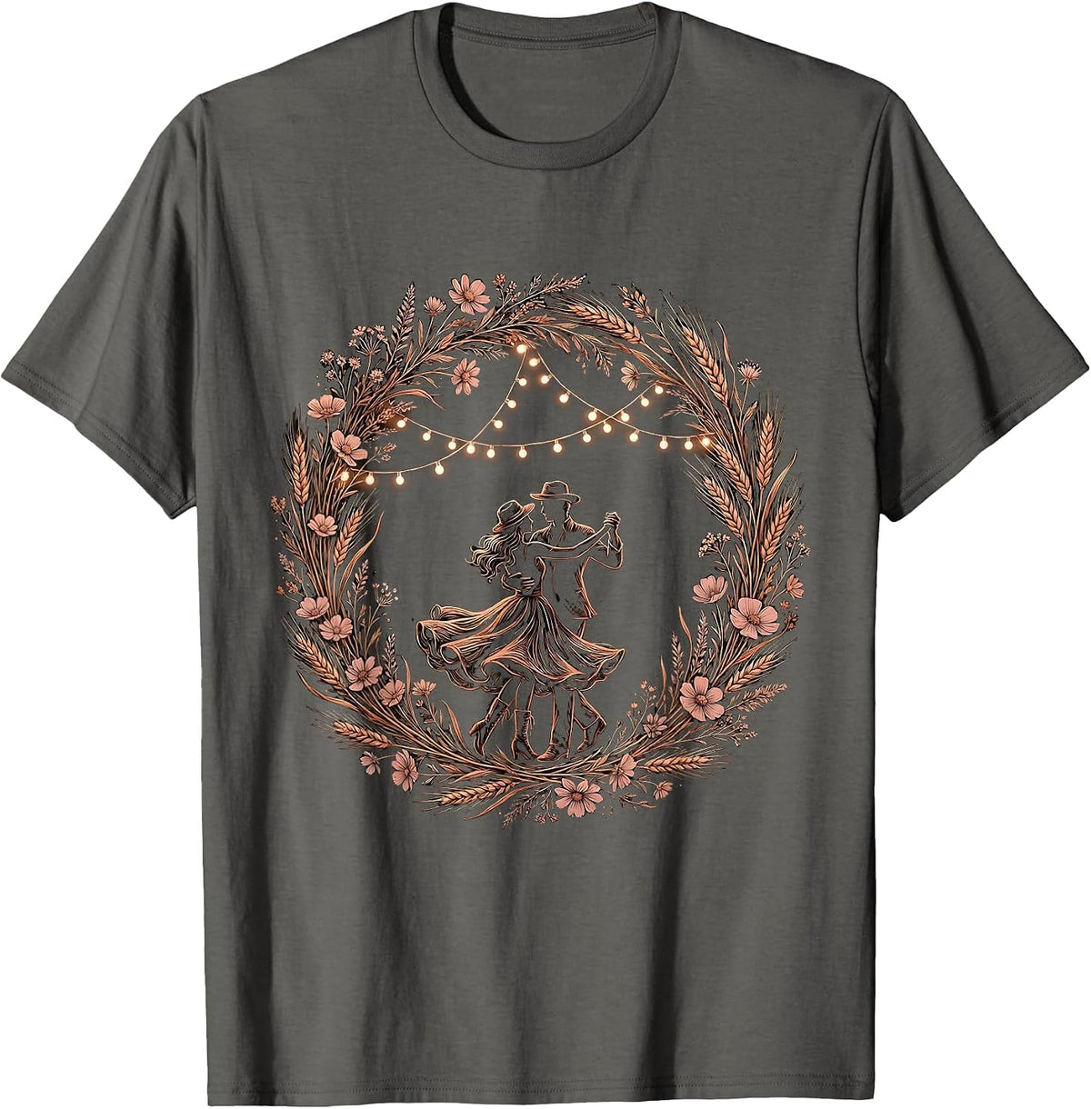 Two-Step Dancing Under String Lights Country Music T-Shirt - Asphalt Grey