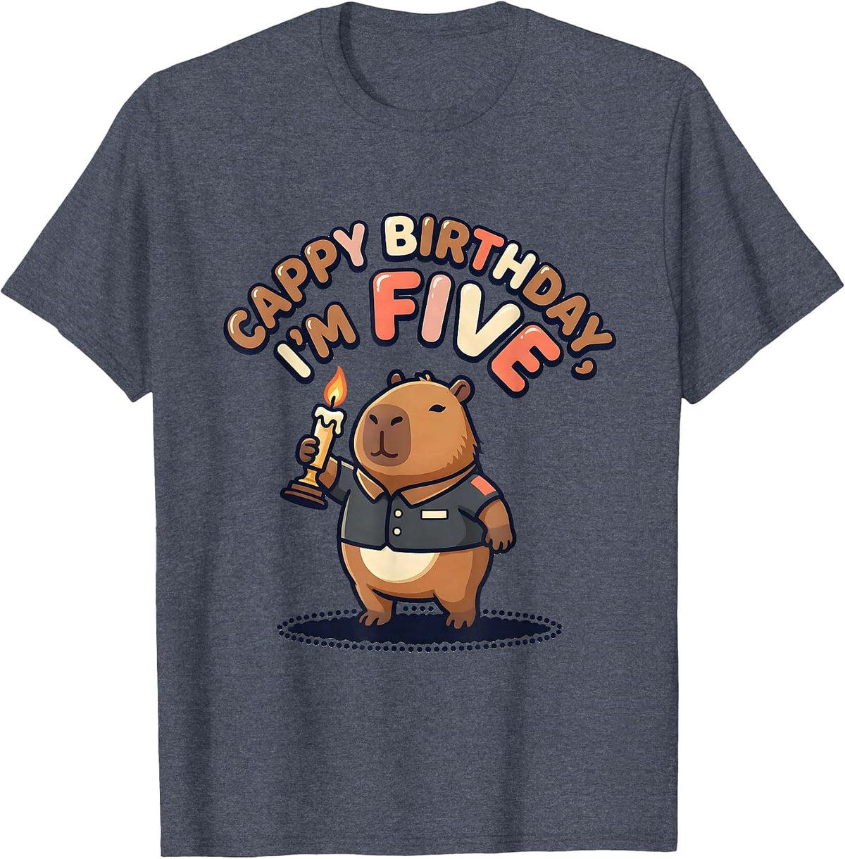 Cappy Birthday I'm Five Kawaii Capybara Kids Party Gift T-Shirt - Heather Blue