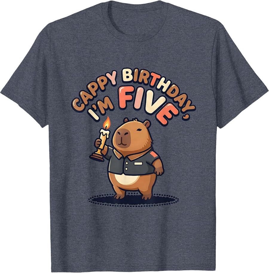 Cappy Birthday I'm Five Kawaii Capybara Kids Party Gift T-Shirt - Heather Blue