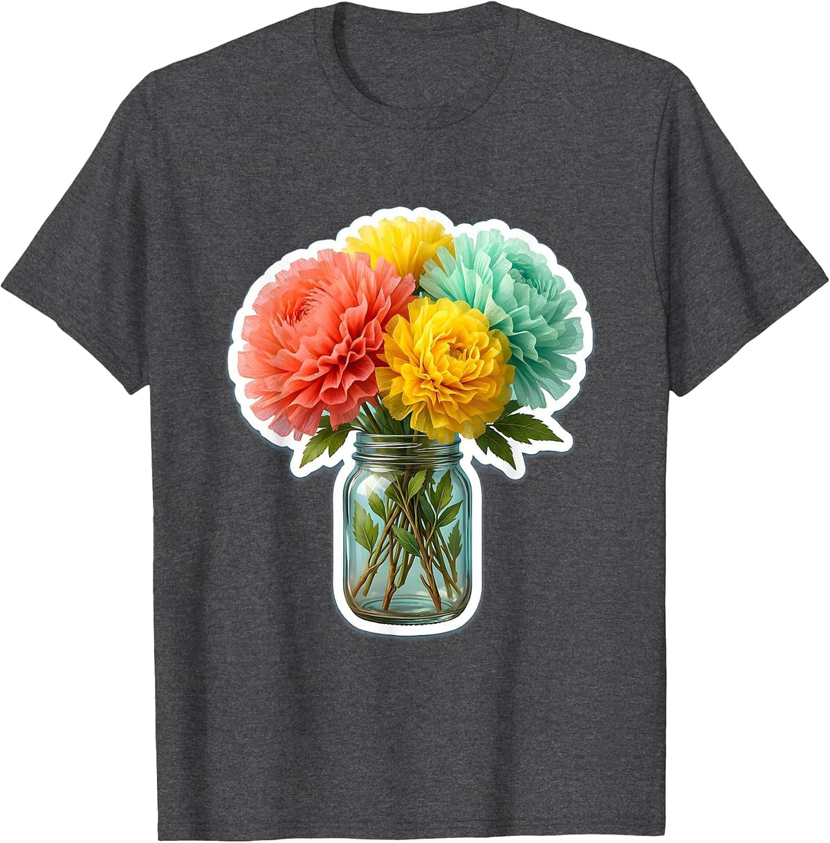 Men's Preschool Teacher Tissue Paper Flower Mason Jar T-Shirt - Dark Heather Grey