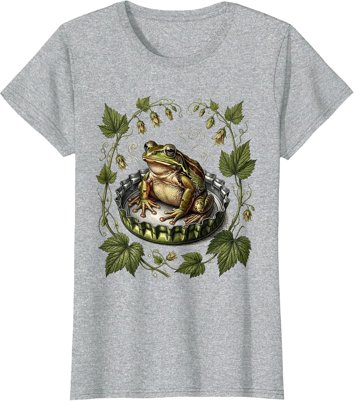 Frog Relaxing in Bottlecap Hot Tub Beer Art T-Shirt - Heather Grey