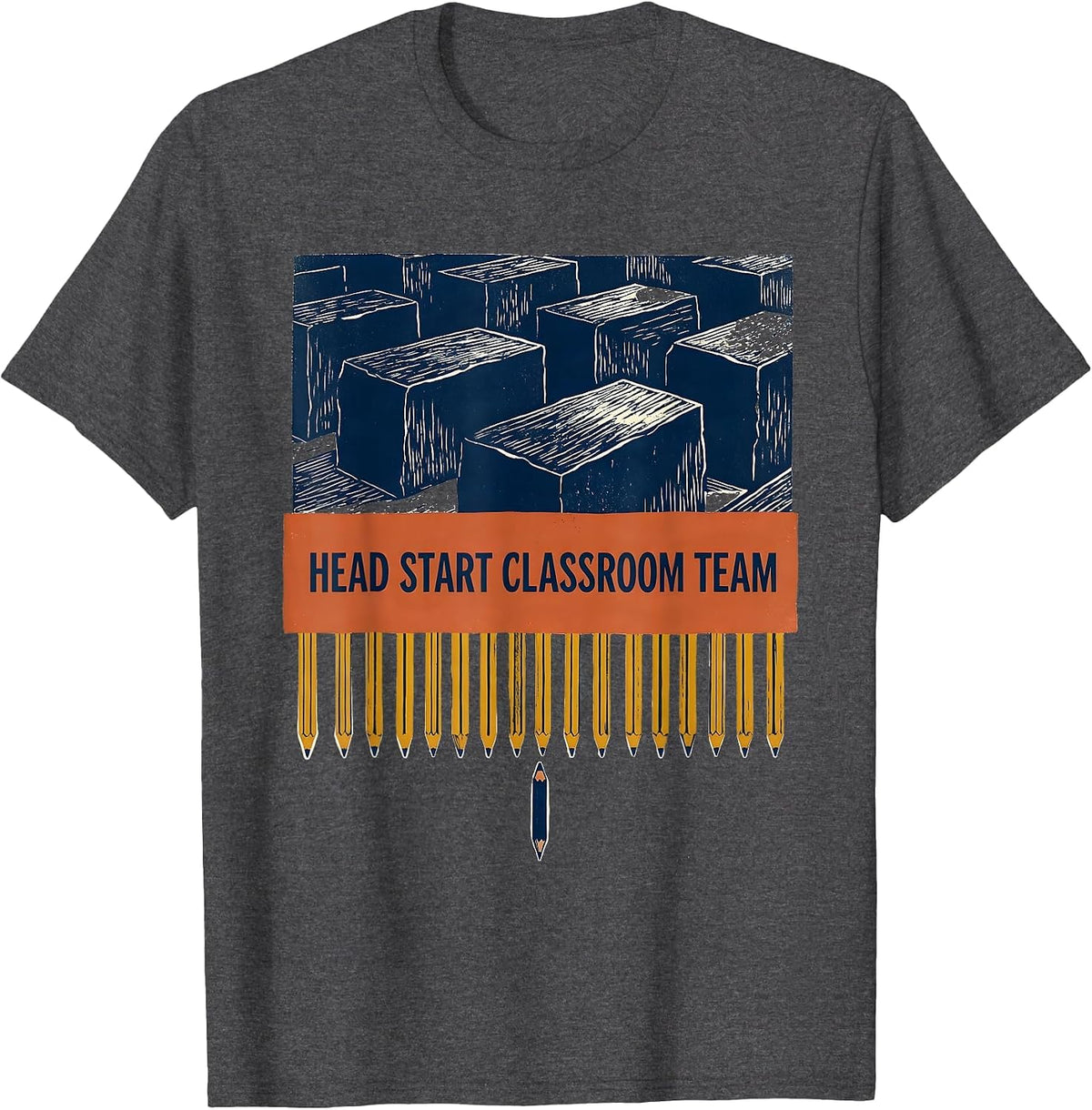 Head Start Classroom Team Linocut Early Childhood Educator T-Shirt - Dark Heather Grey