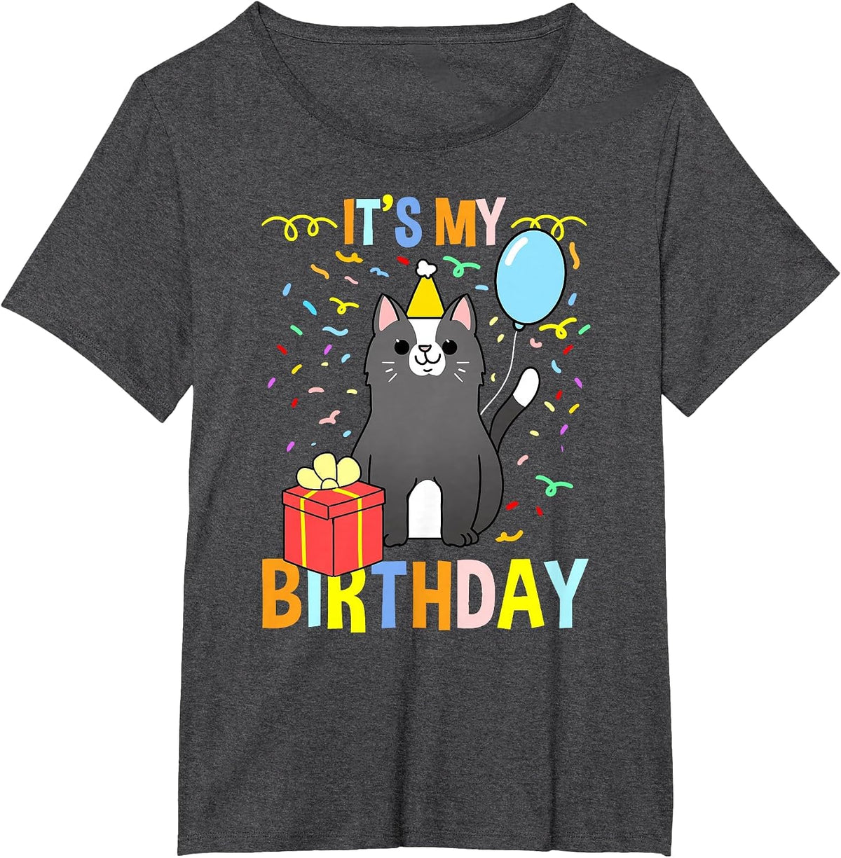 Its My Birthday Tuxedo Cat T-Shirt - Dark Heather Grey