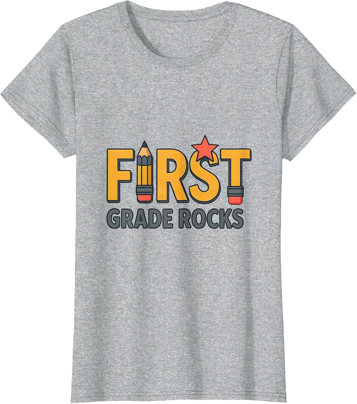 First Grade Rocks Cute Back to School Pencil for Kids T-Shirt - Heather Grey