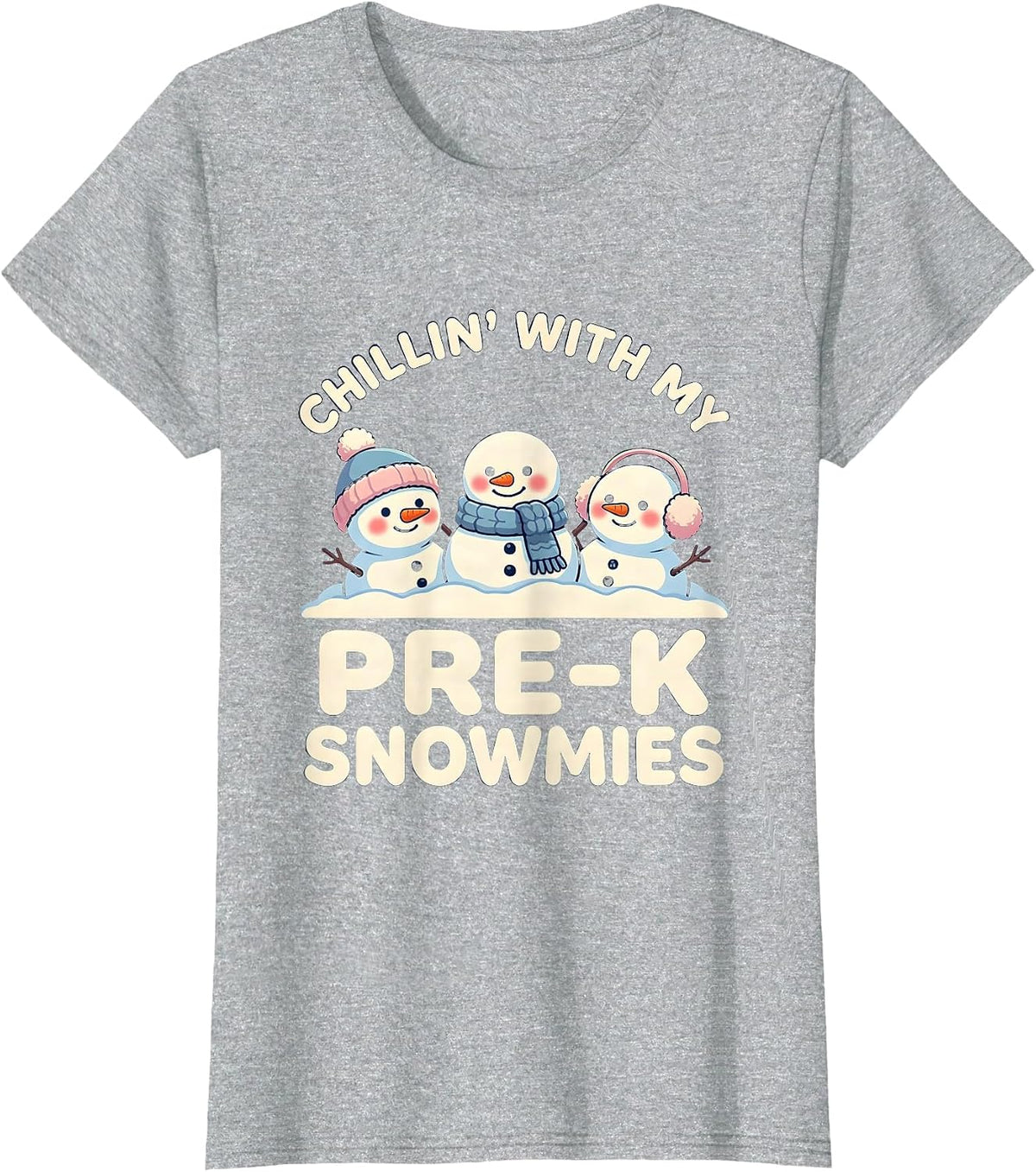 Chillin' With My Pre-K Snowmies Cute Kawaii Teacher T-Shirt - Heather Grey