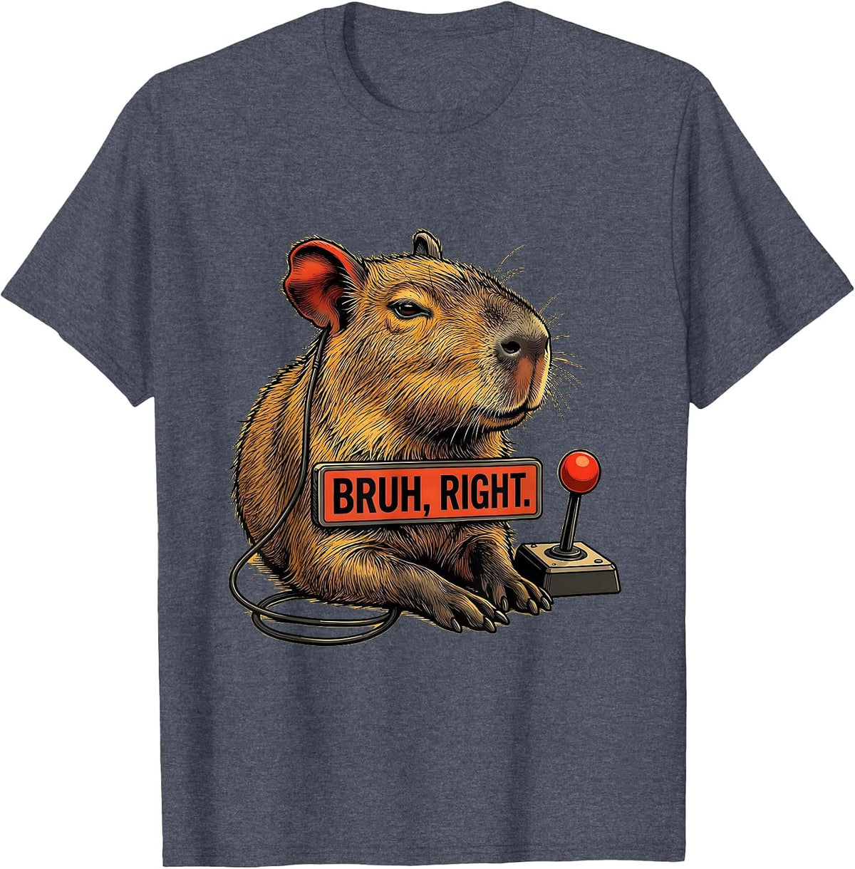 Bruh Right Funny Capybara Gamer Meme Humor T-Shirt - Heather Blue
