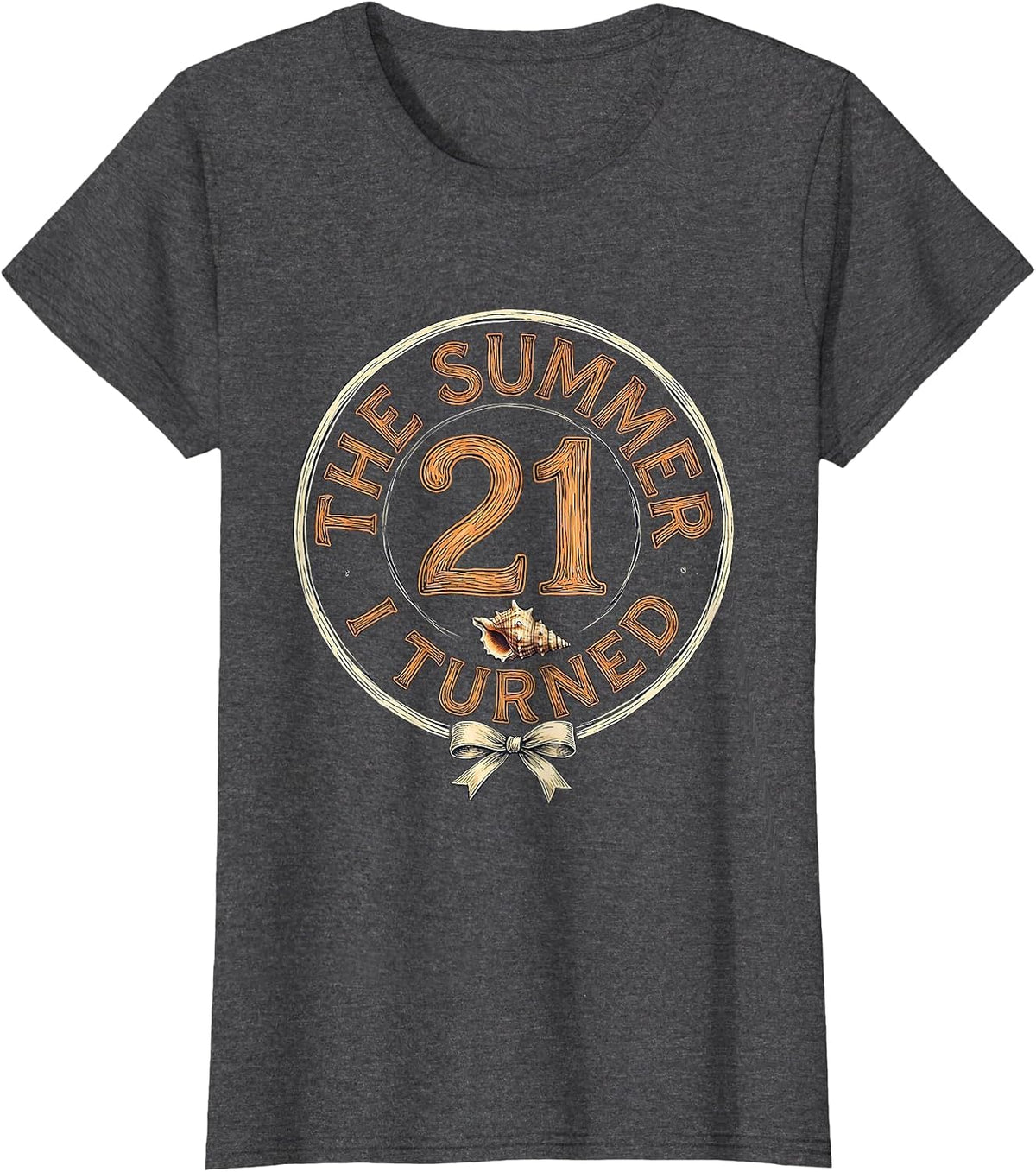 Women's The Summer I Turned 21 Vintage Bow Coastal Summer Birthday T-Shirt - Dark Heather Grey