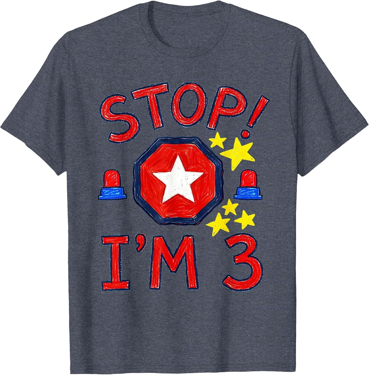 Stop! I'm 3 Naive Kidcore Future Police Officer Birthday T-Shirt - Heather Blue