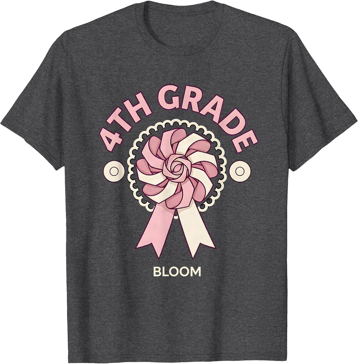 4th Grade Bloom Coquette Bow Back to School Fourth Grade T-Shirt - Dark Heather Grey