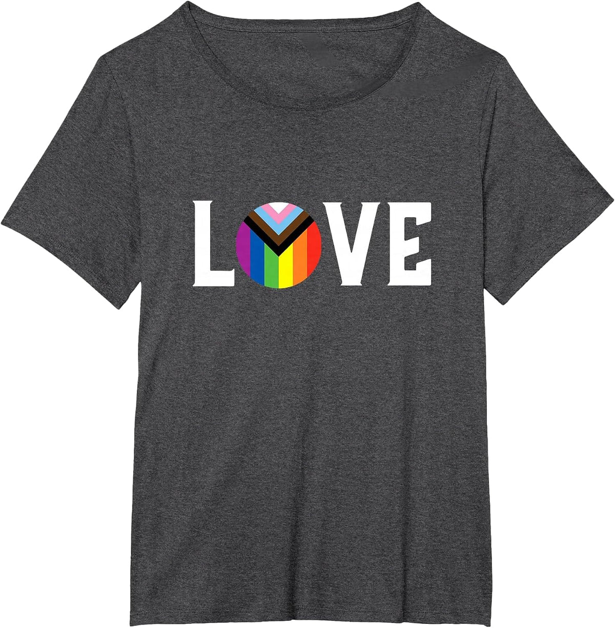 LGBTQ+ Progress Pride Flag Love T-Shirt - Dark Heather Grey