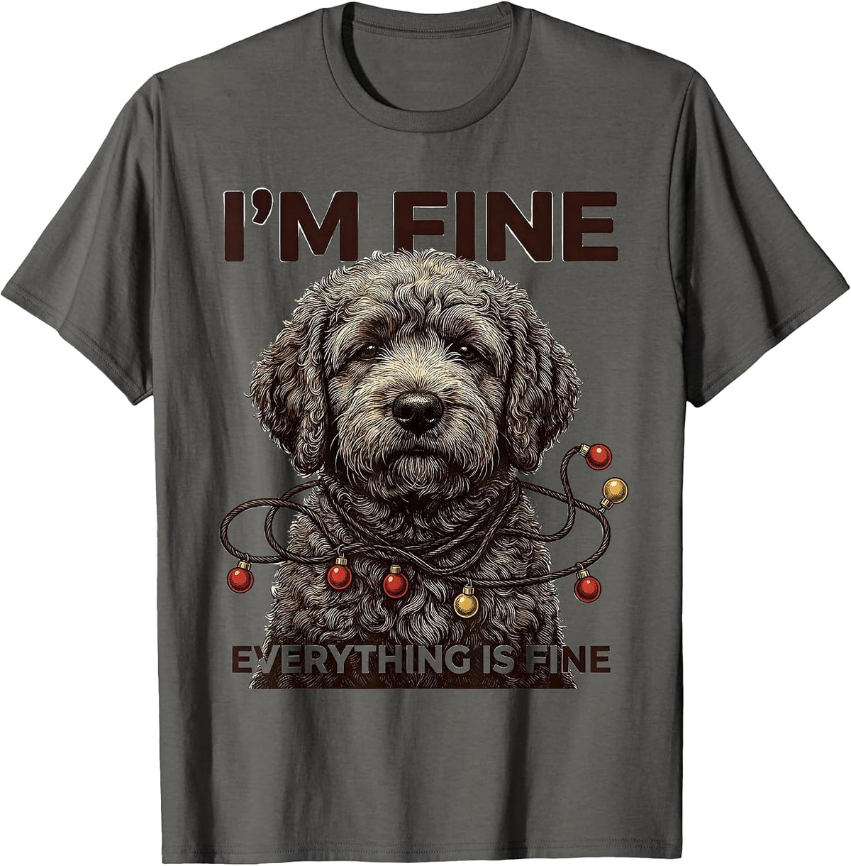 Men's I'm Fine Everything Is Fine Black Labradoodle Christmas T-Shirt - Asphalt Grey