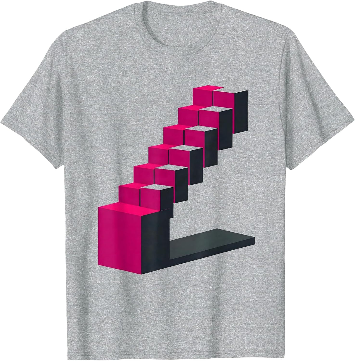 Men's Pink Tower Montessori Teacher Geometric Staircase Design T-Shirt - Heather Grey