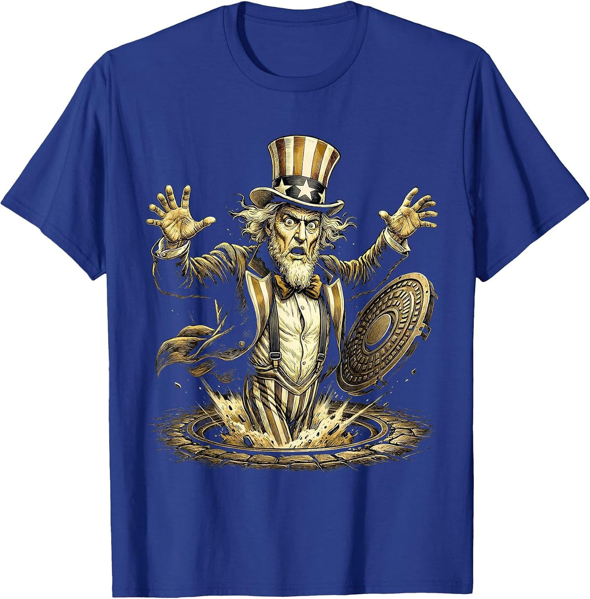 Men's Groundhog Popping Out of a Manhole Graphic T-Shirt - Royal Blue